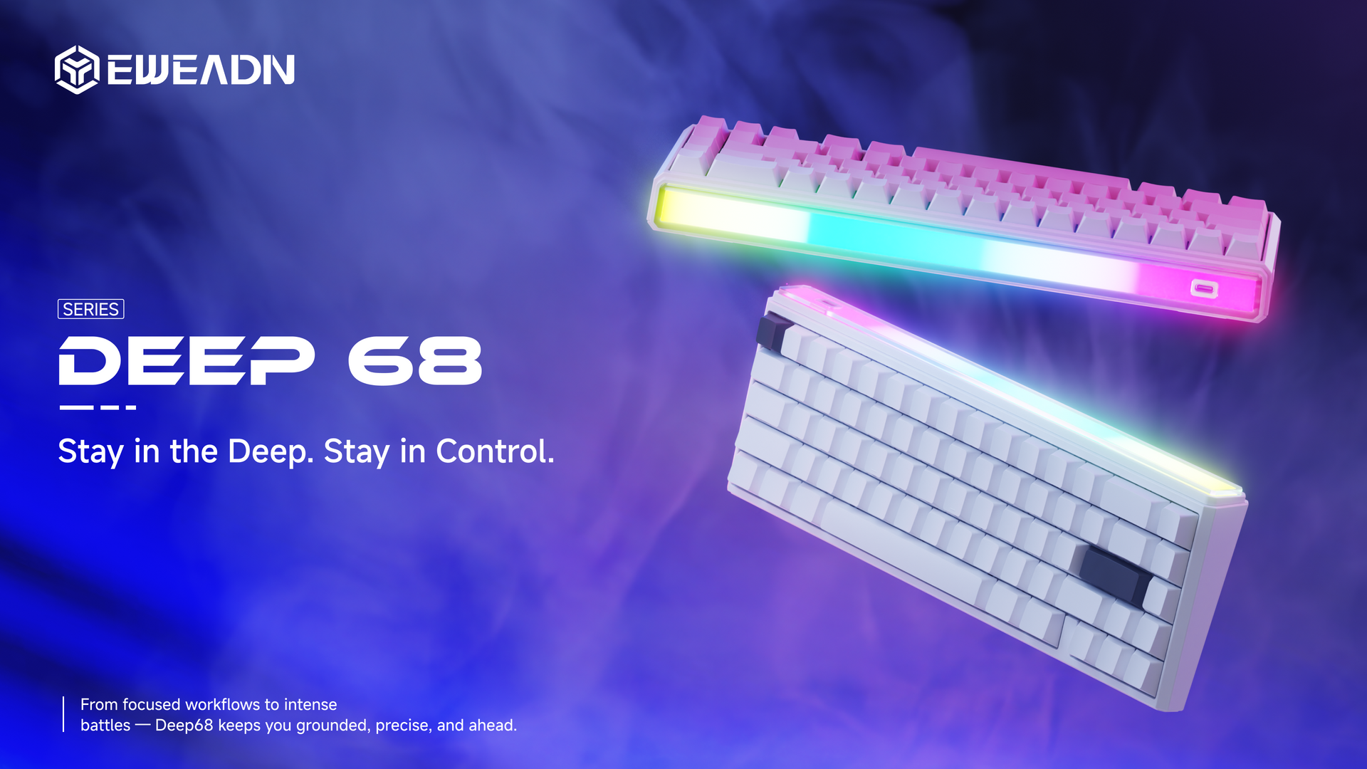 Deep68 customizable magnetic switch keyboard showcasing vivid lightbox-style illumination, hot-swappable flexibility, and premium desk aesthetics