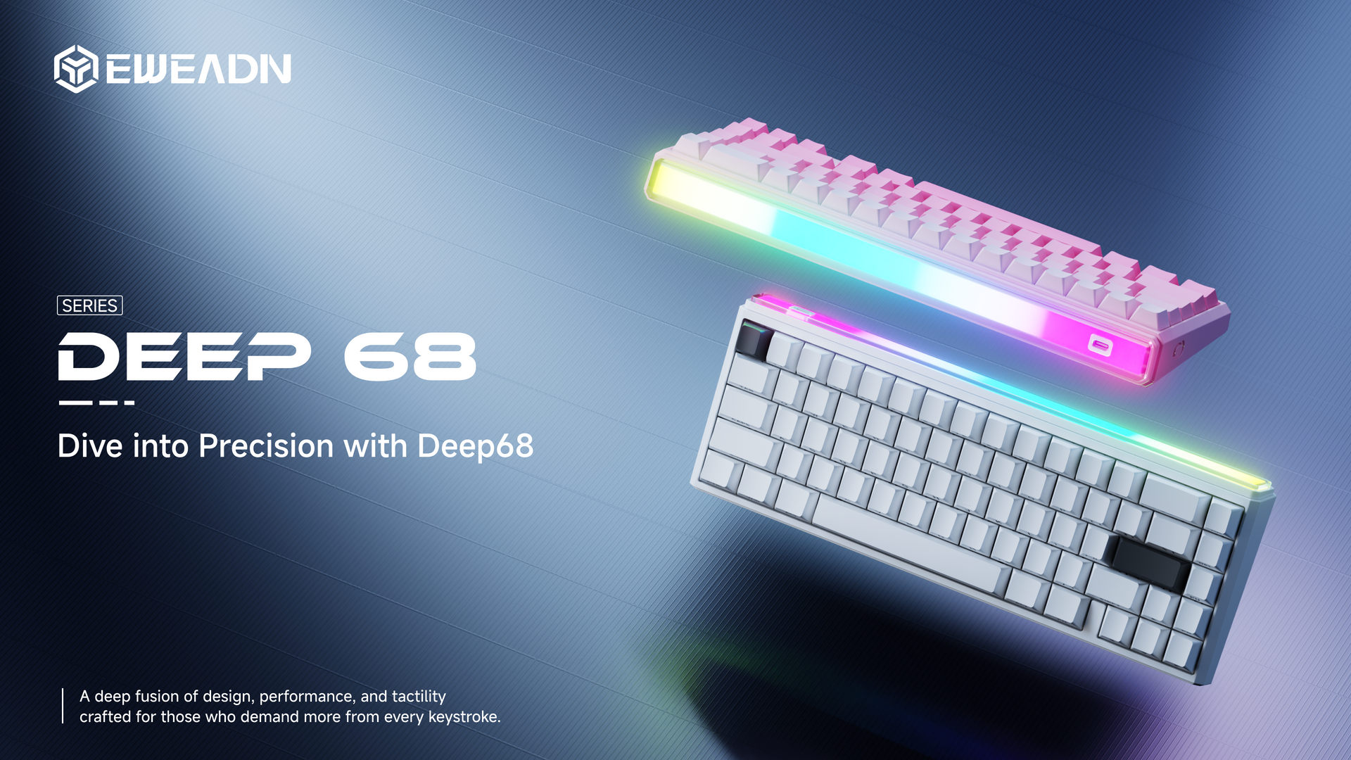 Deep68 magnetic switch keyboard banner highlighting immersive lightbox RGB backlighting with compact 65% layout for gaming and typing
