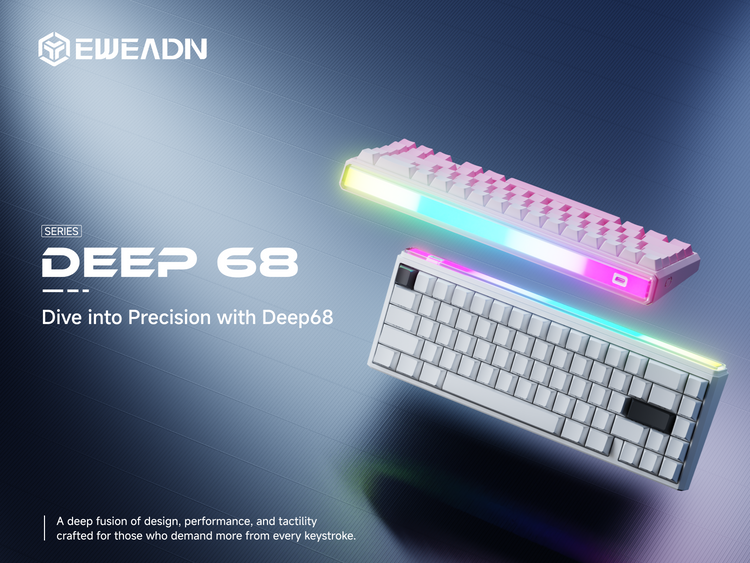 Deep68 magnetic switch keyboard banner highlighting immersive lightbox RGB backlighting with compact 65% layout for gaming and typing