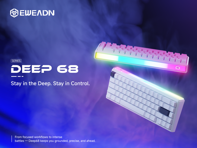 Deep68 customizable magnetic switch keyboard showcasing vivid lightbox-style illumination, hot-swappable flexibility, and premium desk aesthetics