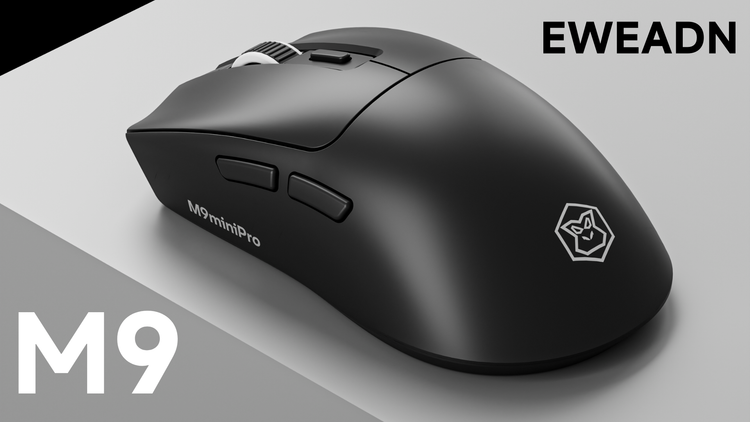 M9 gaming mouse featuring PAW3395 sensor, BK3633 main control chip, 8000Hz polling rate, and long-lasting 500mAh battery