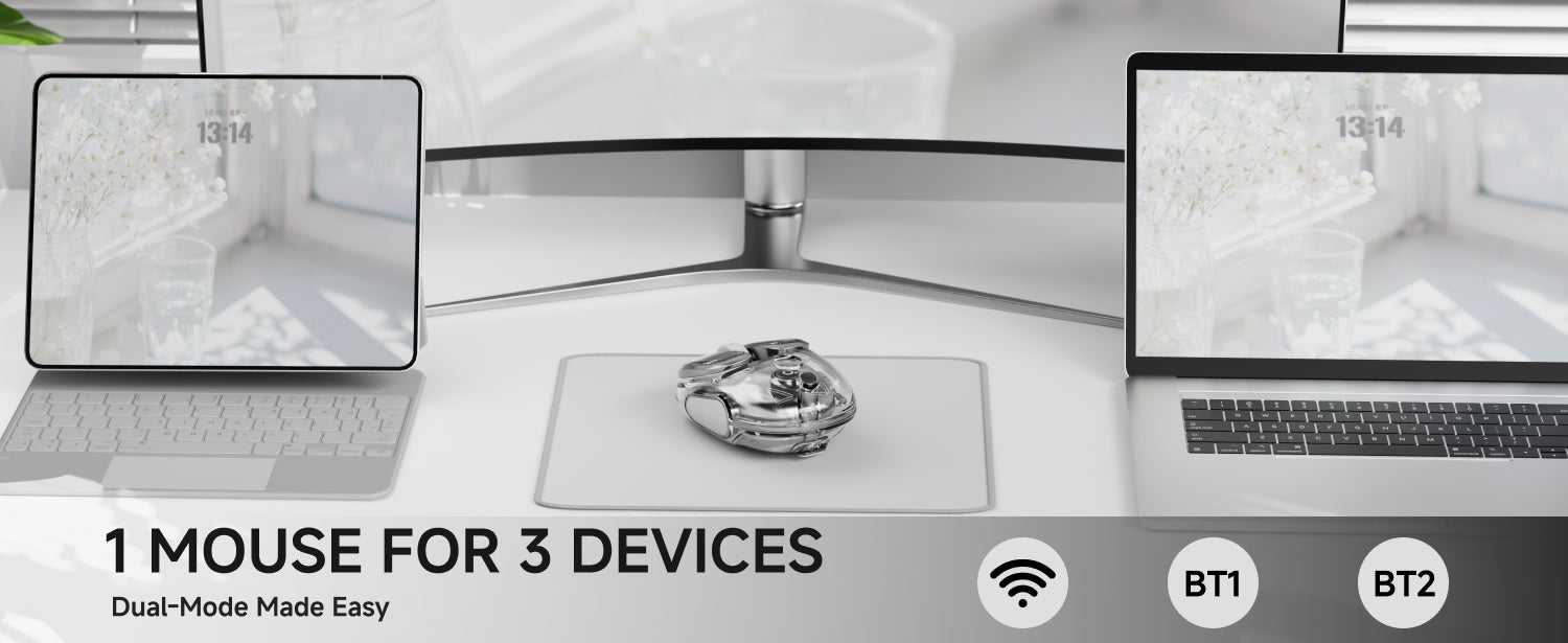 Q9 dual-mode office mouse with 2.4G wireless and wired connectivity, compact ergonomic design, and stable PAW3212 sensor performance