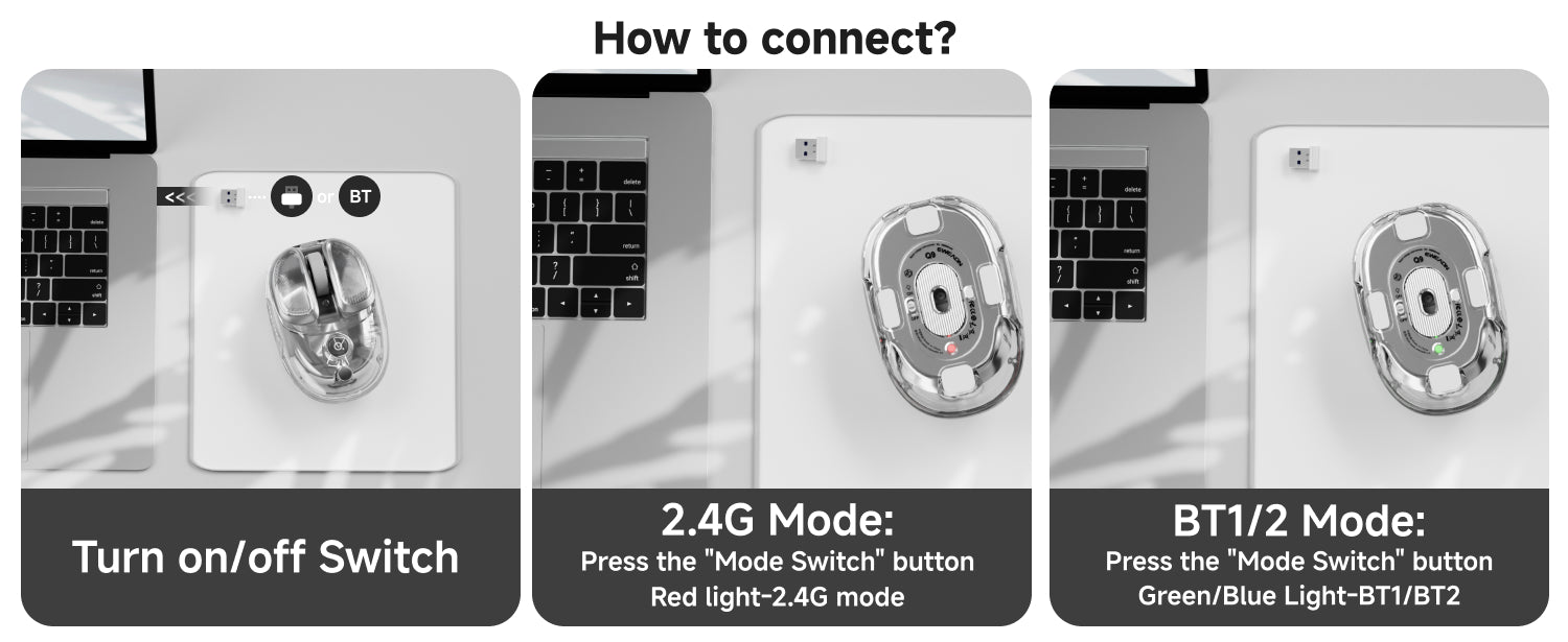 Q9 lightweight office mouse featuring transparent shell design, dynamic RGB lighting, and 500mAh long-lasting battery for everyday use