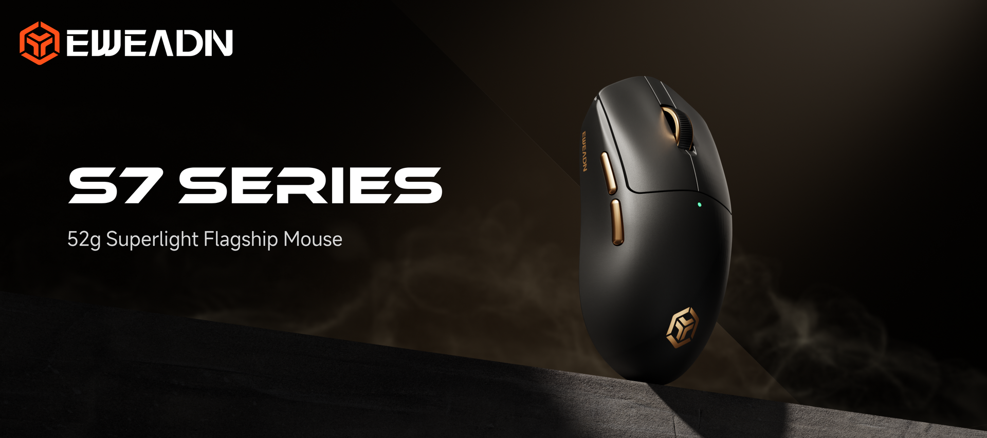S7 ultra-lightweight wireless gaming mouse featuring PixArt PAW3950 sensor and PAR2862 MCU, engineered for precise tracking, 52g agile design, and professional-grade PTFE skates