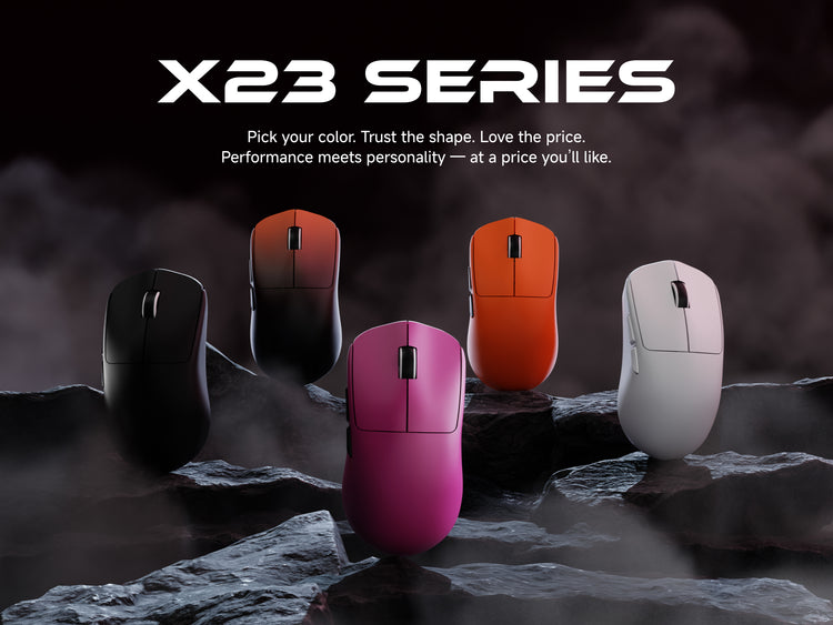 X23 ultra-light 56g symmetrical gaming mouse engineered for small to medium hands, featuring PAW3395 26,000 DPI sensor and compact ambidextrous shell for agile precision