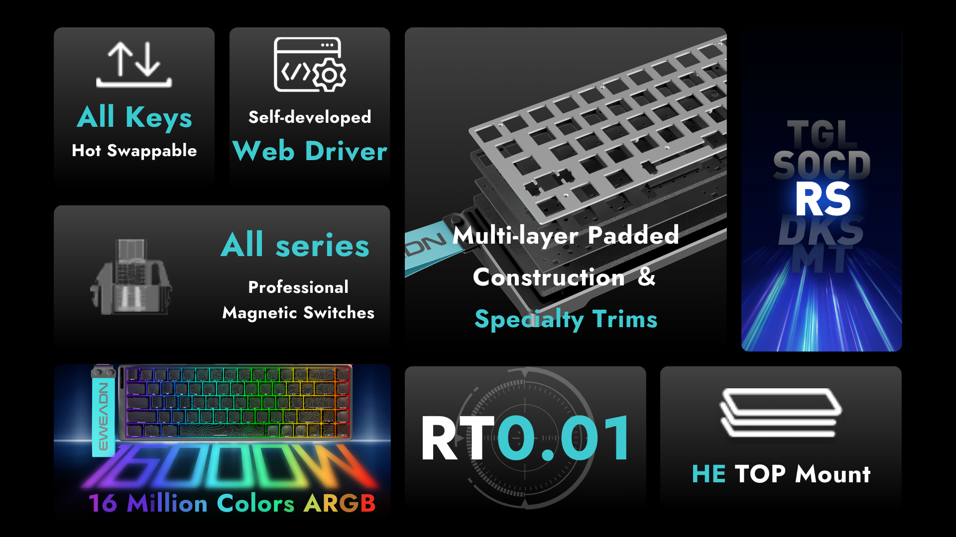 Tank68 premium magnetic switch keyboard showcasing top mount structure, compact 68-key layout, and vivid RGB lighting