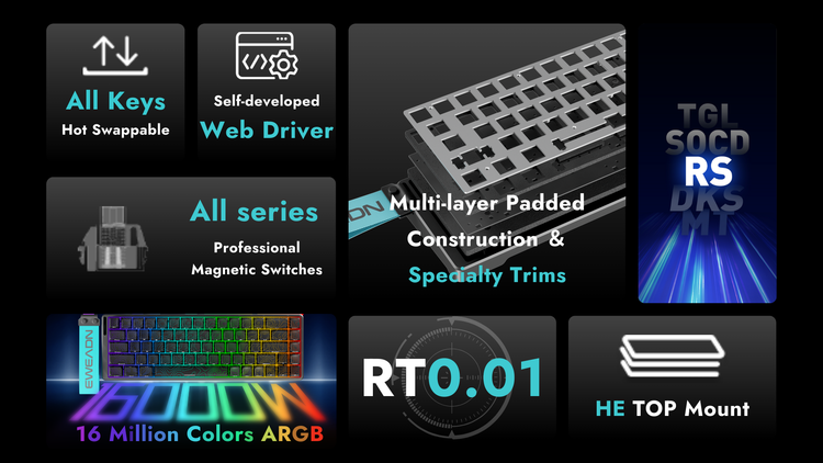 Tank68 premium magnetic switch keyboard showcasing top mount structure, compact 68-key layout, and vivid RGB lighting