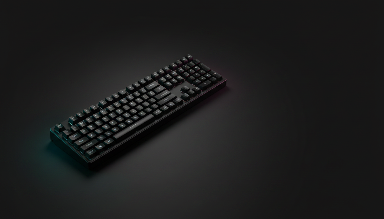 EWEADN MT108 mechanical keyboard photographed in dramatic dark studio lighting with cyan rim light