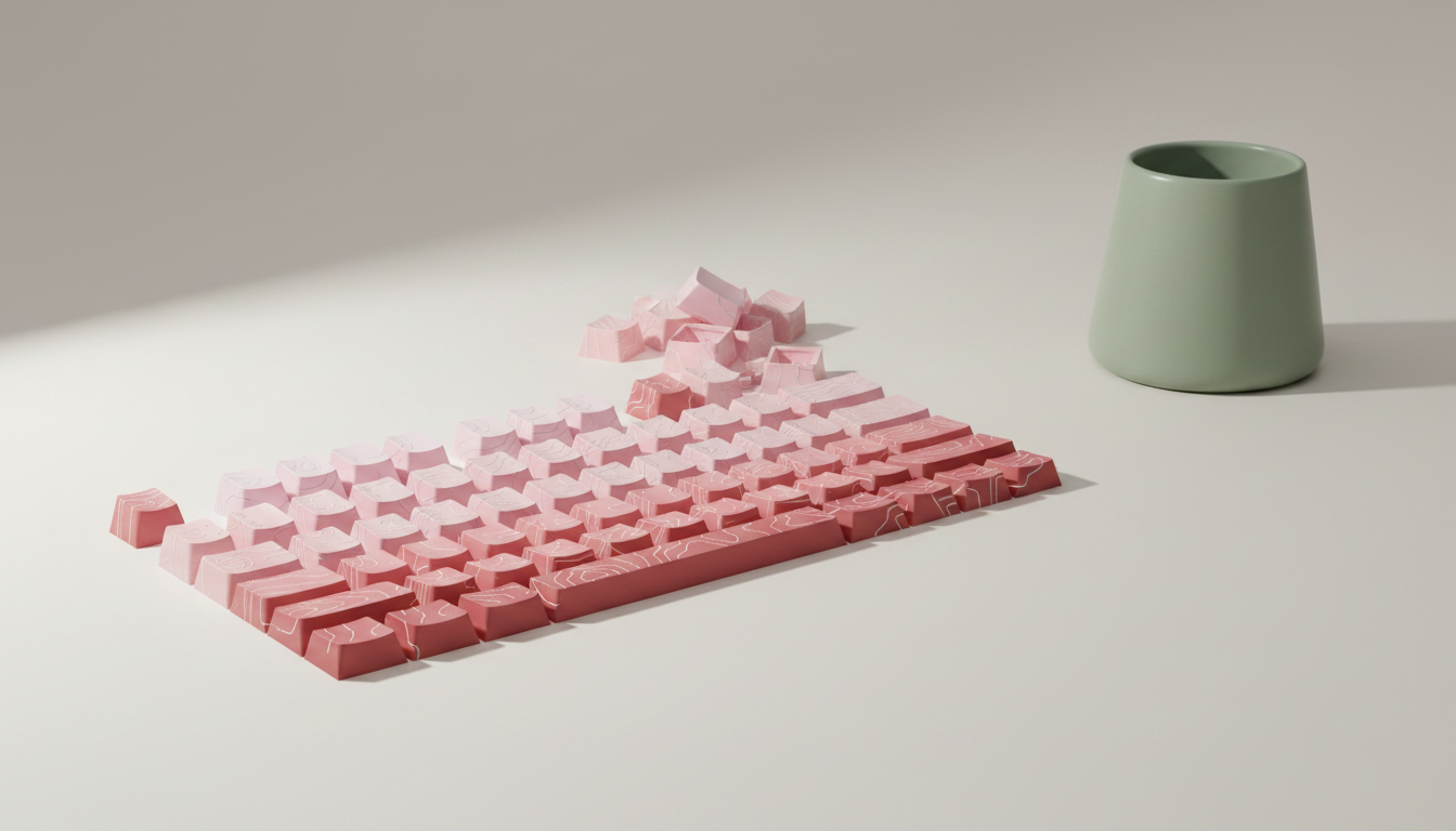 Loose EWEADN Contour series keycaps arranged in rows on a bright neutral studio surface