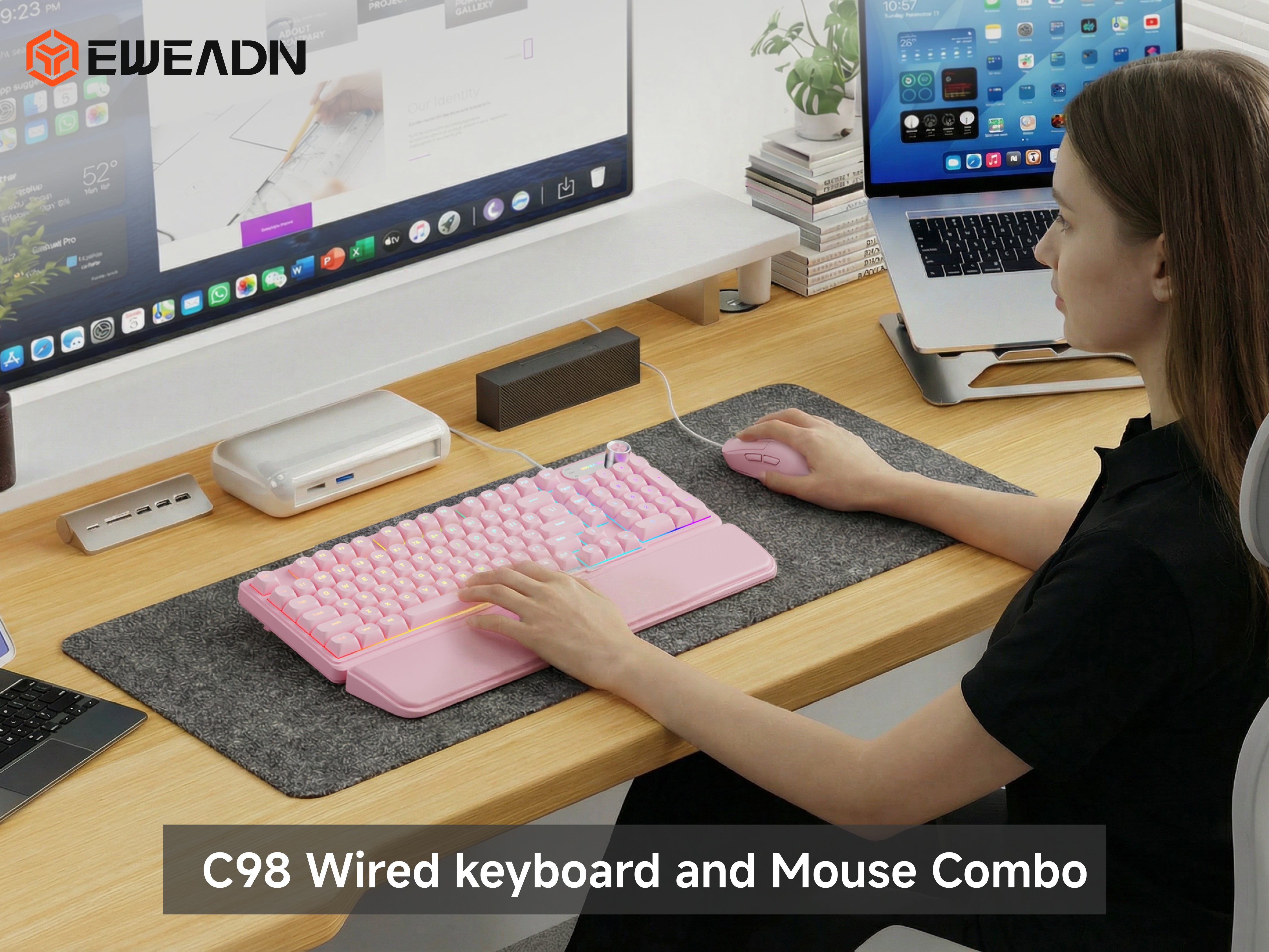 EWEADN C98 Wired Combo | Silent Keyboard, Ergonomic Wrist Rest