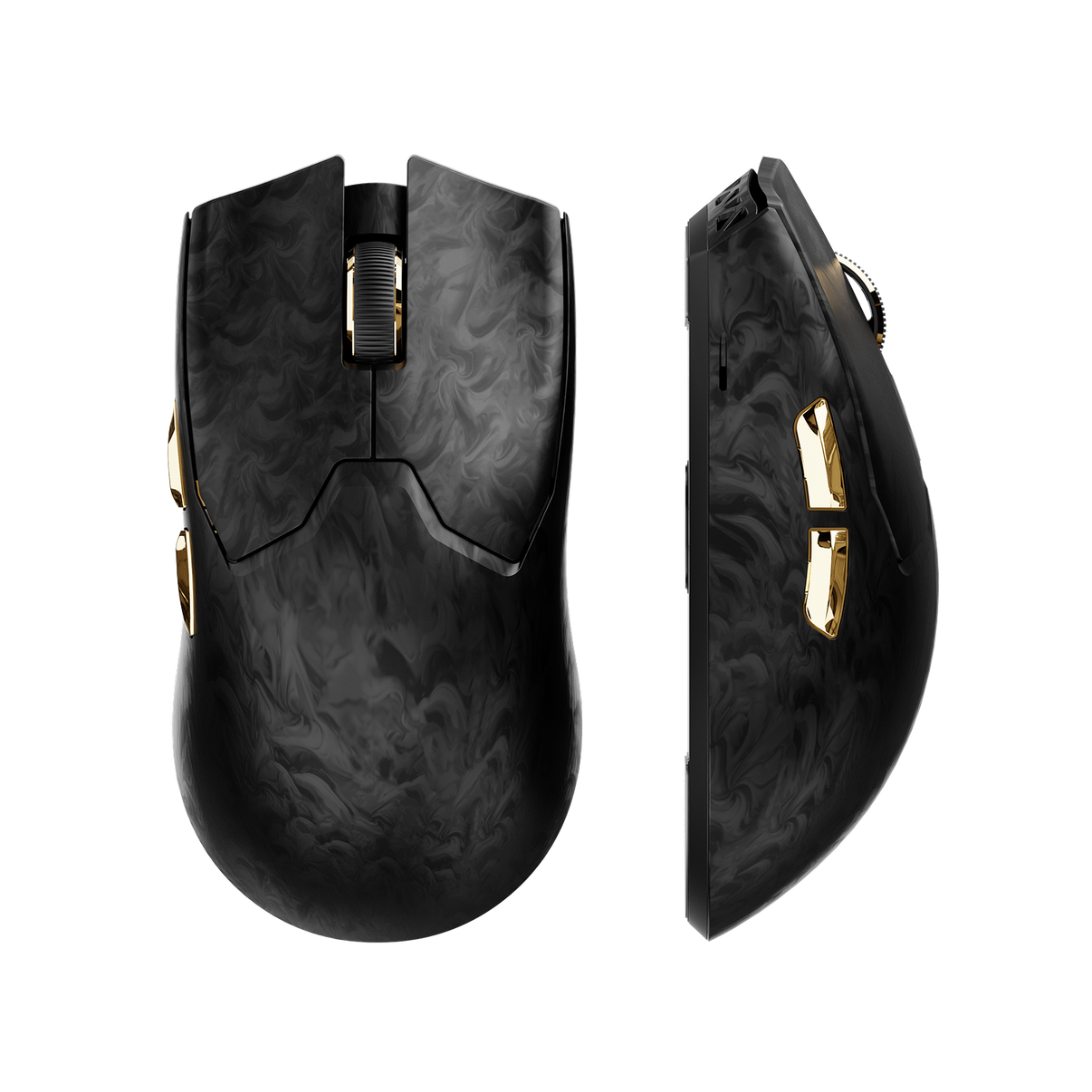 EWEADN Z7 52g gaming mouse in black marble finish with gold accents