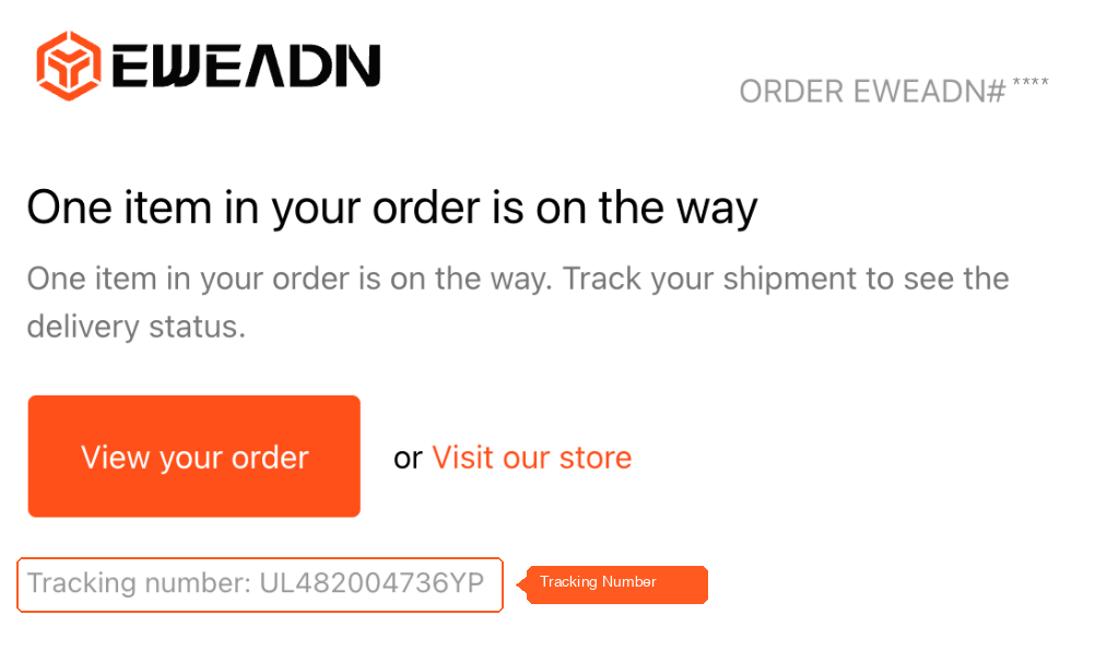 Email guide showing tracking number location